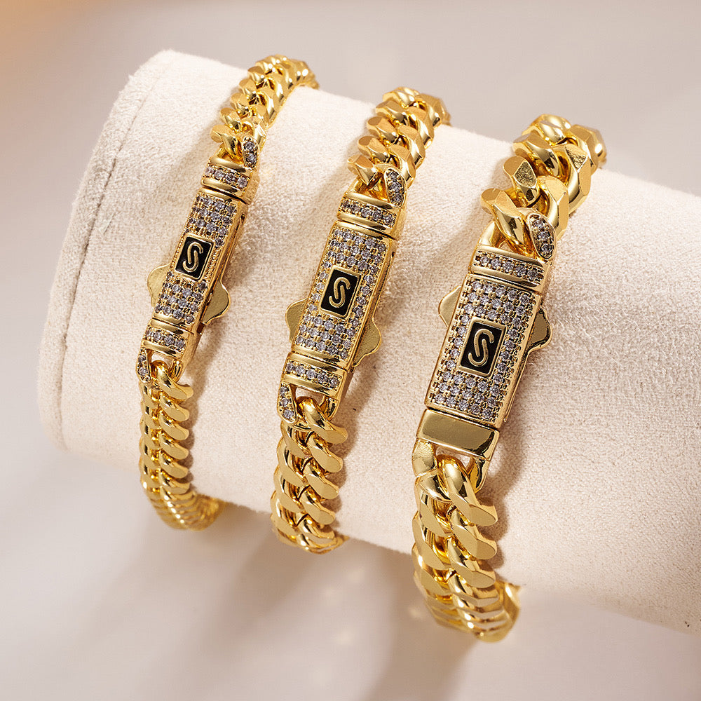 Electroplating 18K Gold Plated Double S Rectangle Modern Style Artistic Monaco Bracelets