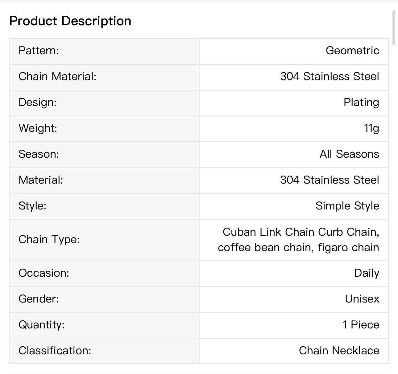 Jewelry Simple Style Geometric 304 Stainless Steel Plating Cuban Link Chain Necklaces 4mm