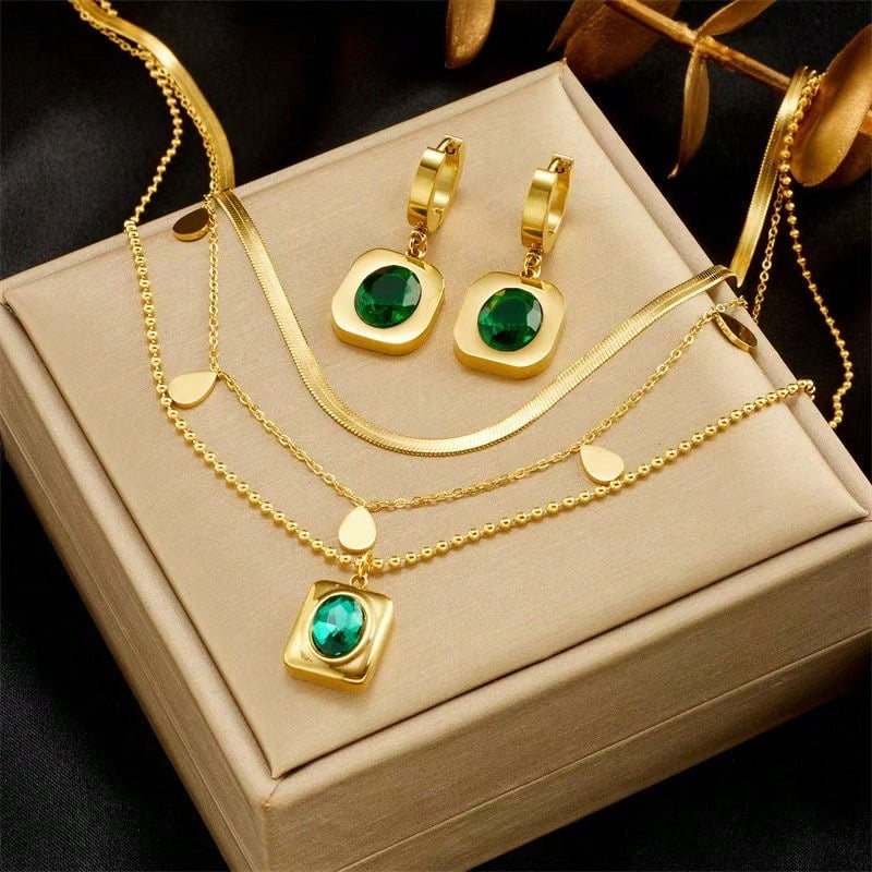 Jewelry Set For Women's 18K Gold Plated 316 Stainless Steel Waterproof