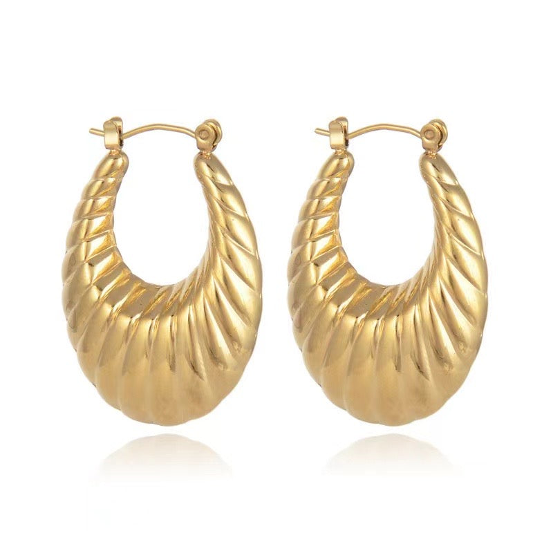Striped Oval Hollow Earrings (Aretes)
