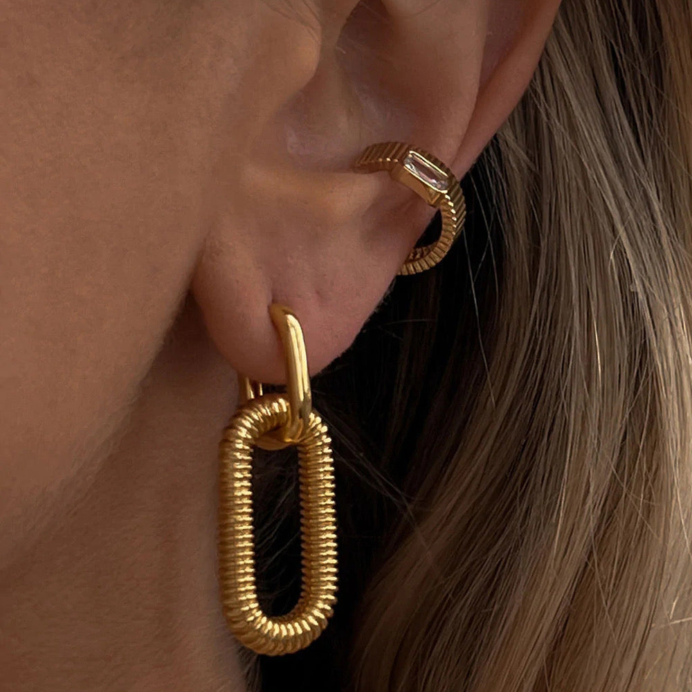 Pvd Coated Real Gold Plated Oval Stainless Steel Fashion Waterproof Non Tarnish Drop Earrings