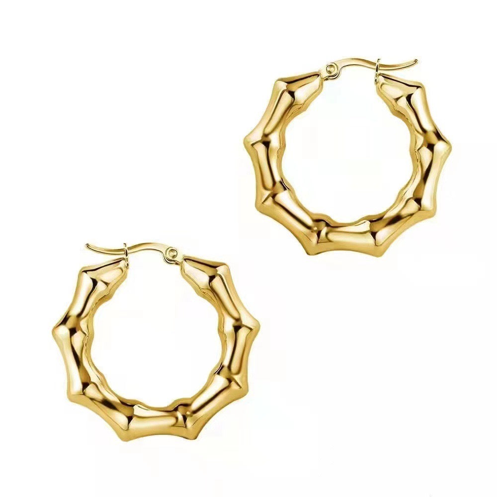 Earrings Small Bamboo Hollow Earrings Gold-MS-120-Aretes
