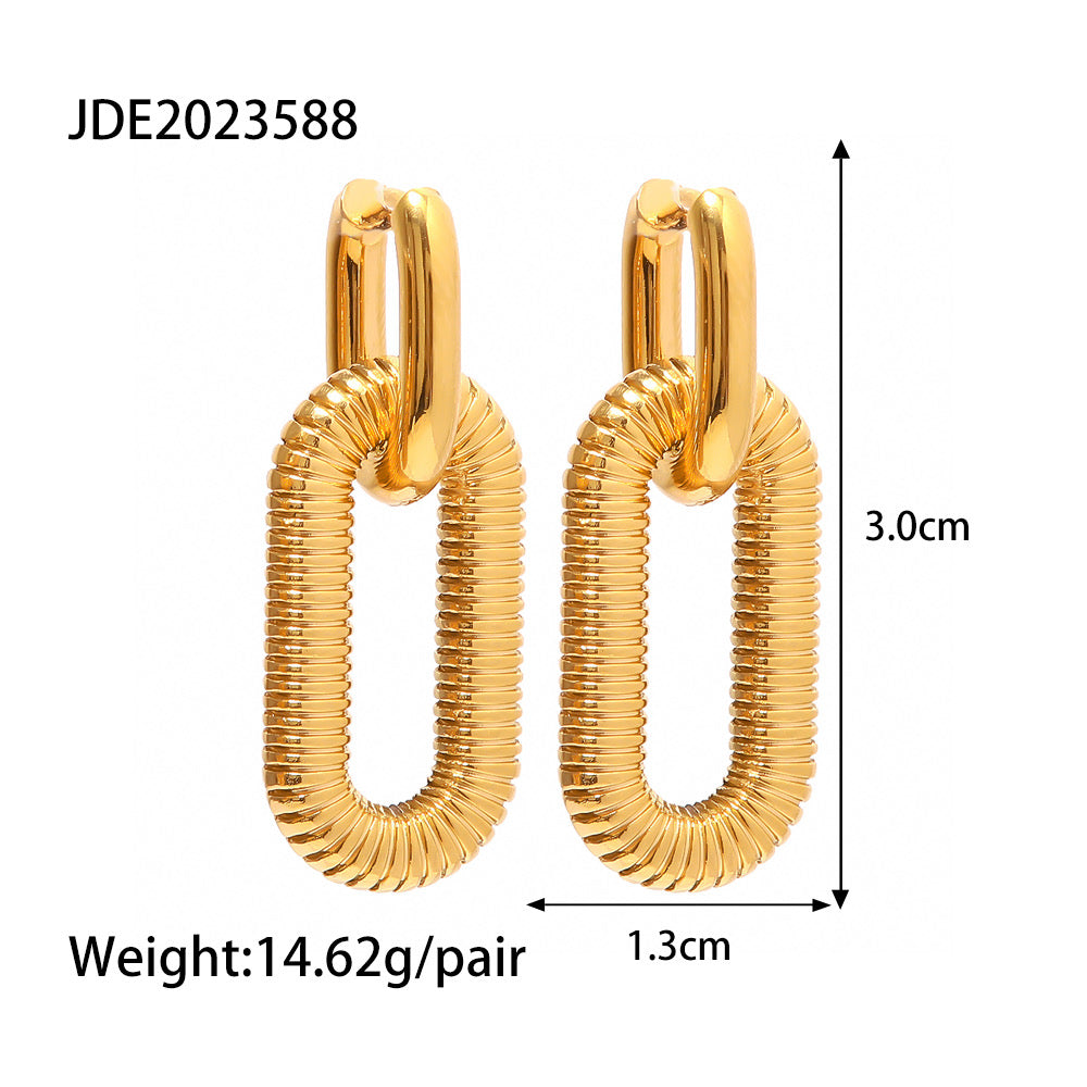 Pvd Coated Real Gold Plated Oval Stainless Steel Fashion Waterproof Non Tarnish Drop Earrings